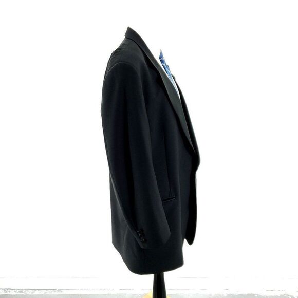 Jack Victor Super 100s Wool 1 Felt Button Tuxedo Jacket‎ 46L Black Notch Lapel - Picture 7 of 12
